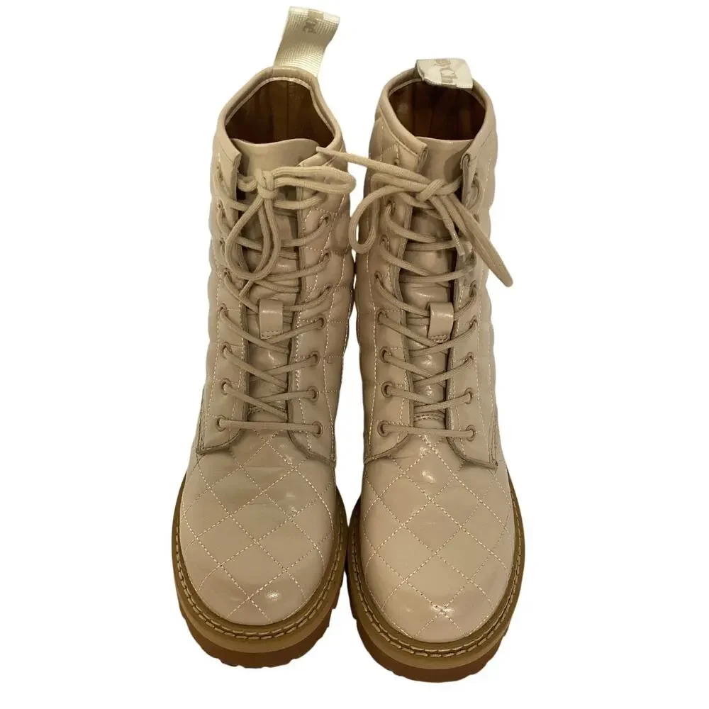 See By Chloe Quilted Light Pastel Pink Jodie Combat Boots Size EU 38/ US 8